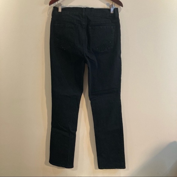 NYDJ Sz 12 Straight Leg  Rhinestone On Back Pockets In Black Jeans - Picture 3 of 7